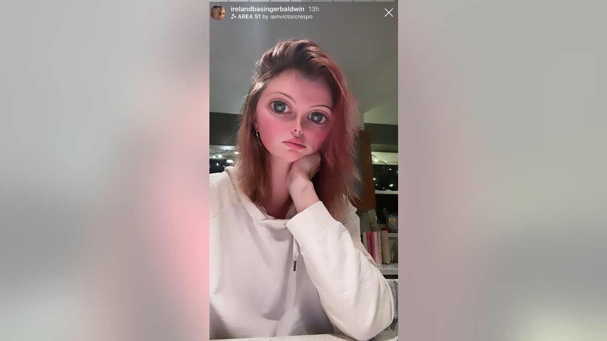 Ireland Baldwin shows off her new pink hair in a selfie posted to her Instagram Story on Thursday.