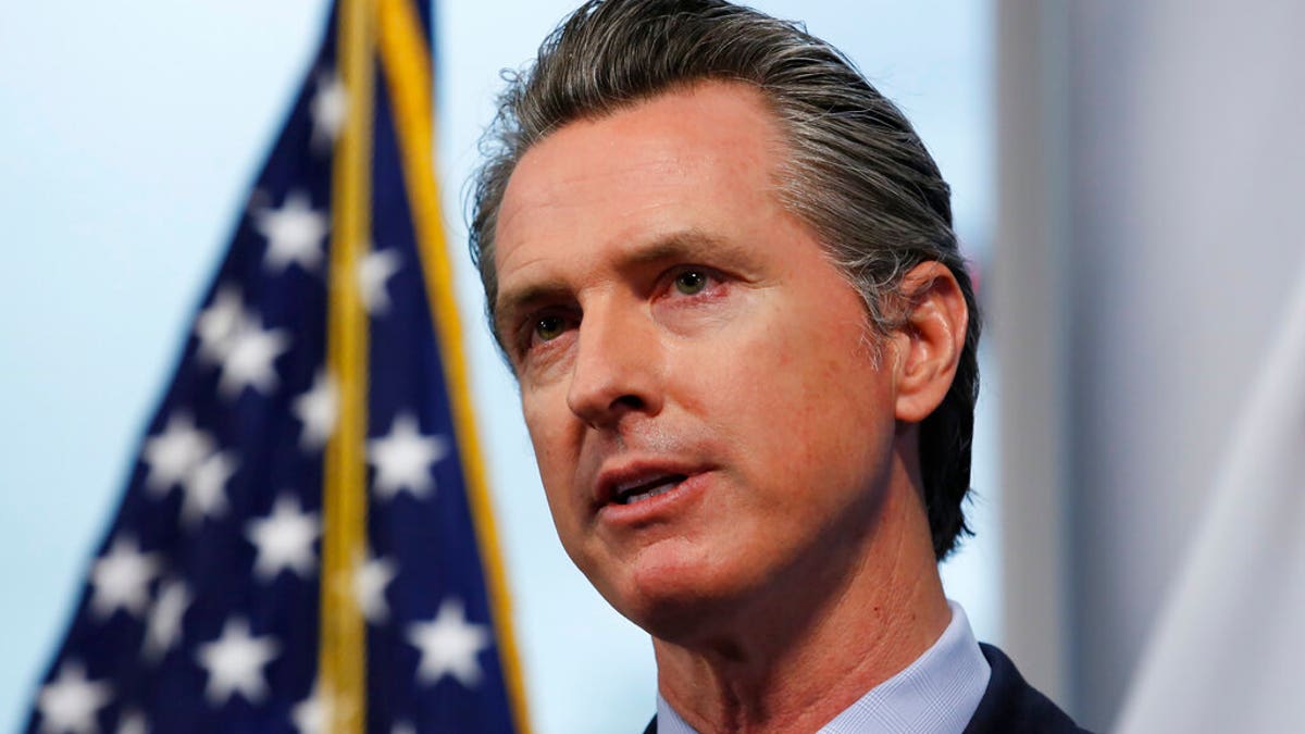 California Gov. Gavin Newsom speaking at a news briefing at the Governor's Office of Emergency Services in Rancho Cordova, Calif. earlier this month.