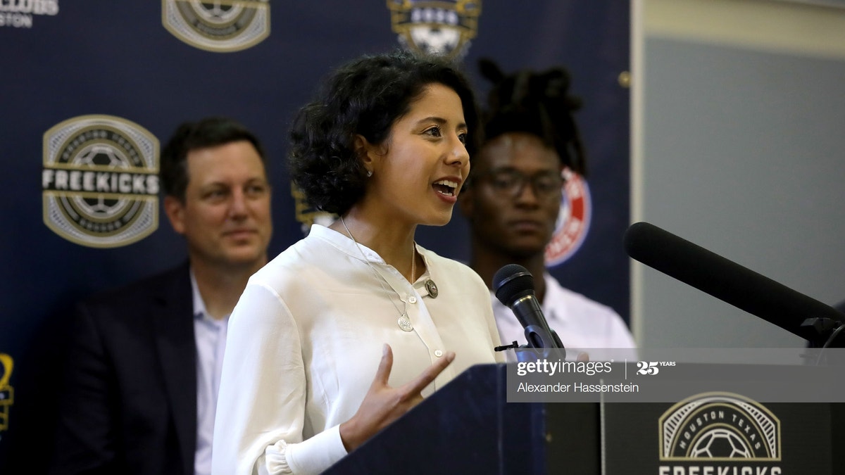 ???????Harris County Judge?Lina Hidalgo speaks during a news conference in Houston, Texas, July 20, 2019. (Getty Images)