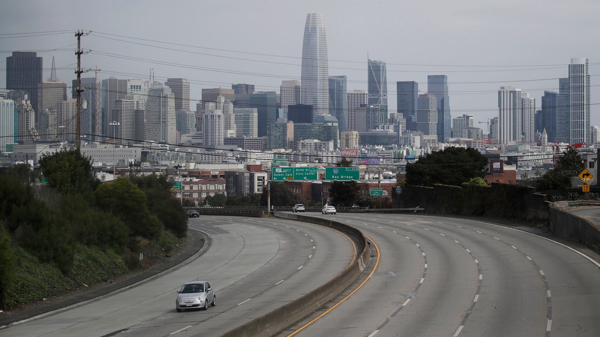 Light traffic is seen on Highway 101 in San Francisco, amid coronavirus concerns. (AP Photo/Jeff Chiu, File)