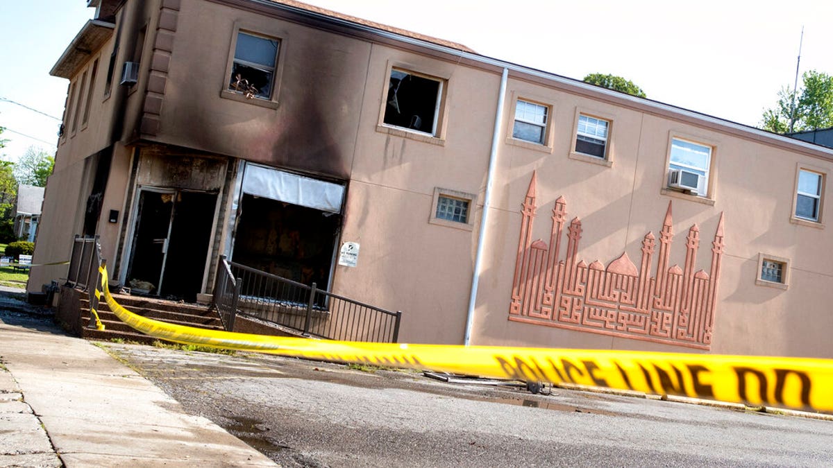 This Friday, April 24, 2020 photo shows damage to the Islamic Center of Cape Girardeau, Mo. after a fire. 