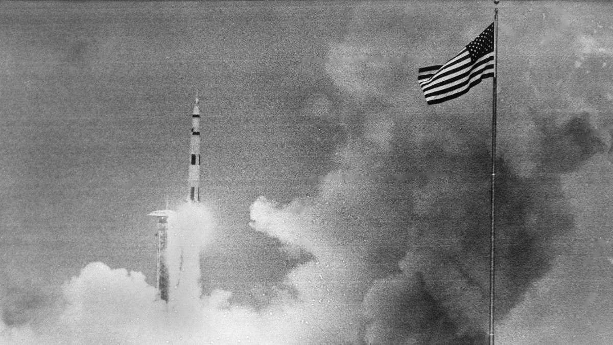 The huge Saturn rocket carrying the Apollo 13 spacecraft is on its moon mission, lifts off the launch pad at Cape Kennedy, Fla., April 11, 1970