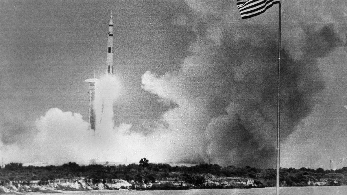 The huge Saturn rocket carrying the Apollo 13 spacecraft is on its moon mission, lifts off the launch pad at Cape Kennedy, Fla., April 11, 1970