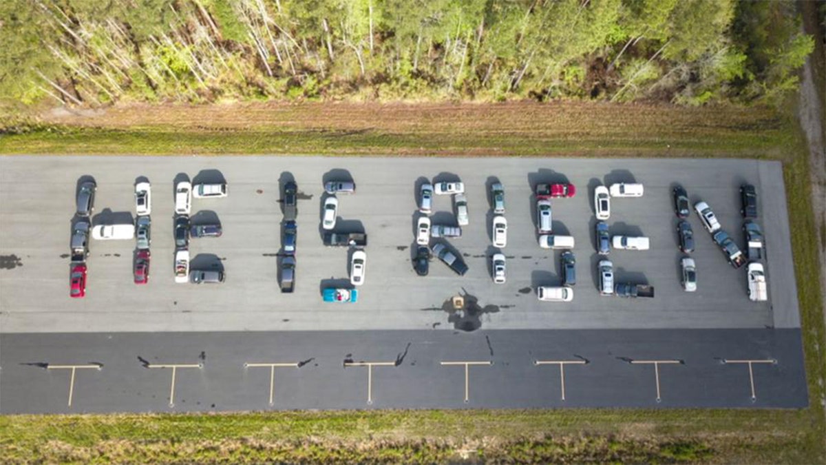 Twelve churches in Virginia joined together to send an Easter message to the world using their cars amid the coronavirus pandemic.