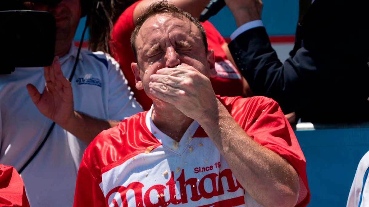 Joey Chestnut, seen here at the 2019 Nathan's Famous Hot Dog Eating Conest, said he'd be open to an alternate event, without viewers, should the 2020 contest be canceled.