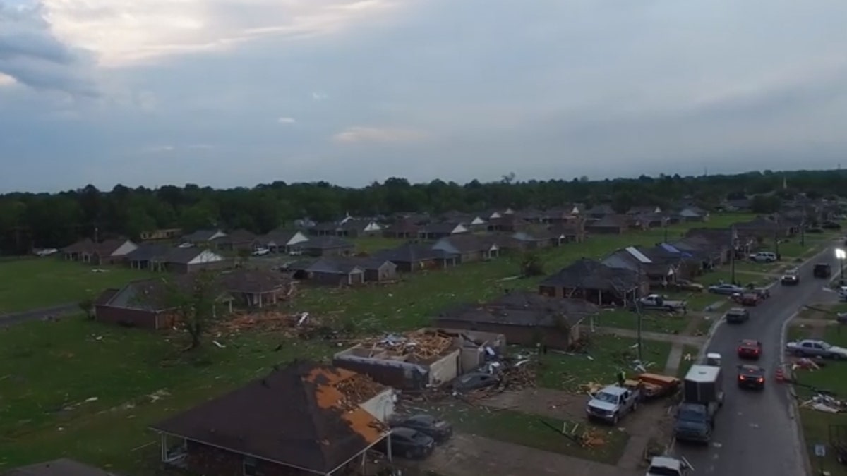 Drone video from the Monroe Fire Department showed several homes completely destroyed by a tornado, with roofs ripped completely off.