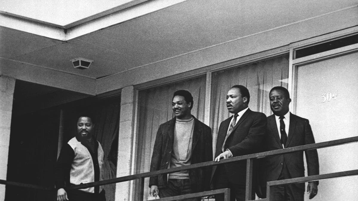 FILE - In this April 3, 1968 file photo, the Rev. Martin Luther King Jr. stands with other civil rights leaders on the balcony of the Lorraine Motel in Memphis, Tenn., a day before he was assassinated at approximately the same place. (AP Photo, File)