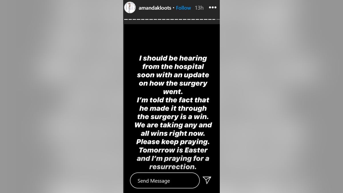 Amanda Kloots posted a message on Instagram to update fans on the condition of her husband, Broadway actor Nick Cordero, who is possibly fighting coronavirus