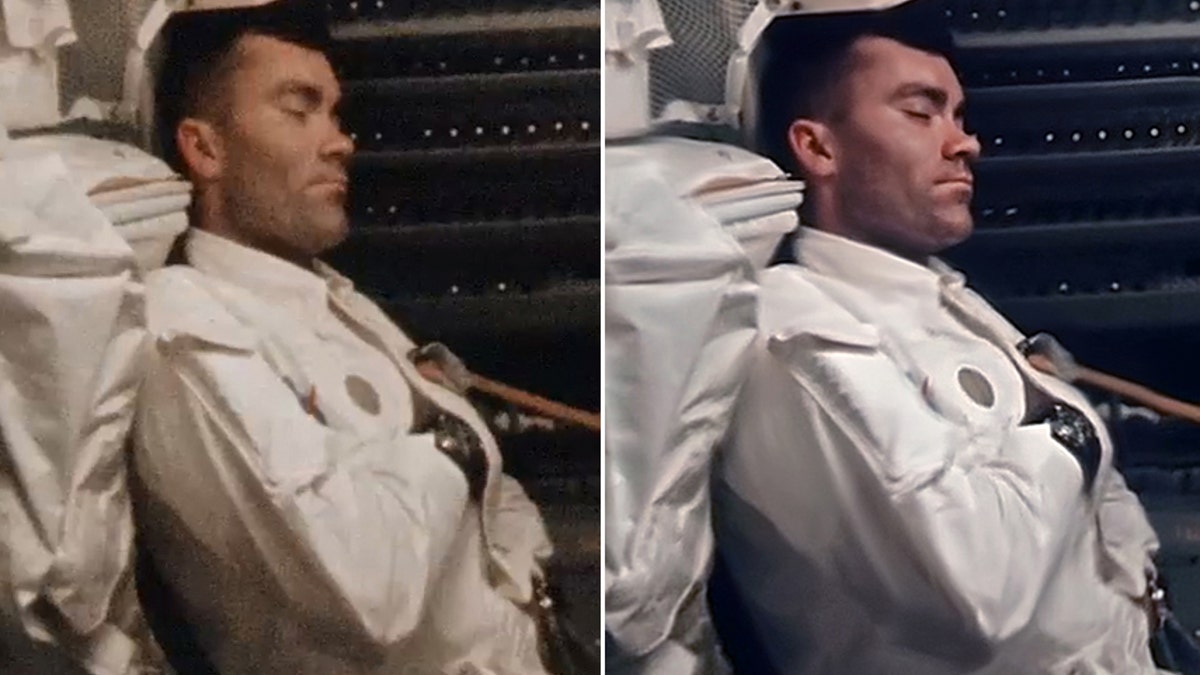 Before-and-after images of napping astronaut Fred Haise.