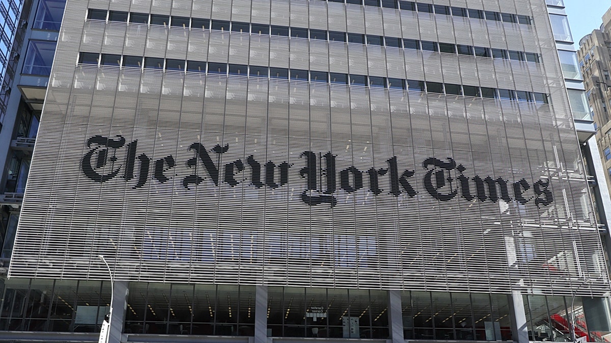 The facade of the New York Times headquarters in New York City, March 9, 2020. Photo by Gary Hershorn