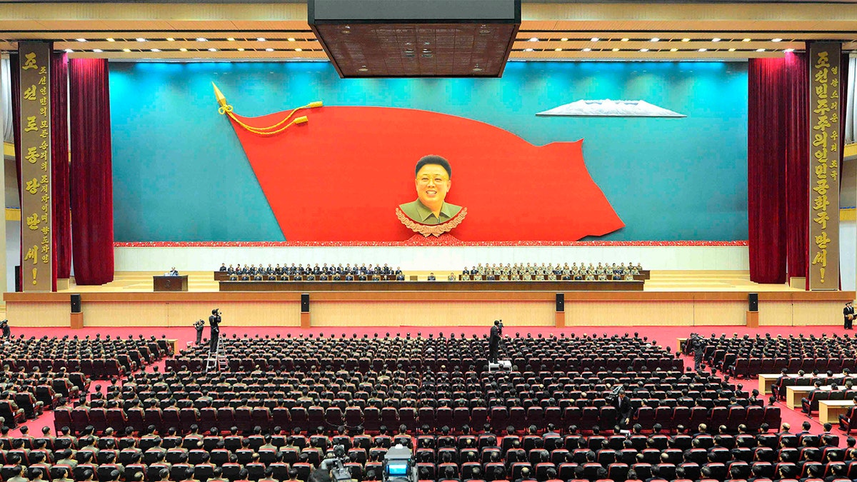 North Korean leader Kim Jong Un (C) presides over a ceremony marking the second anniversary of the death of his father and former leader Kim Jong Il in Pyongyang. (REUTERS/KCNA)