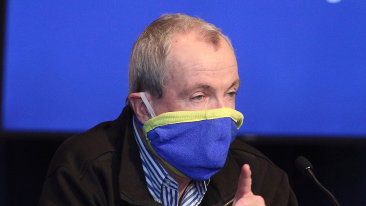 New Jersey Gov. Phil Murphy holds a news conference regarding the COVID-19 cases at the War Memorial in Trenton, N.J. on Saturday, April 11, 2020.