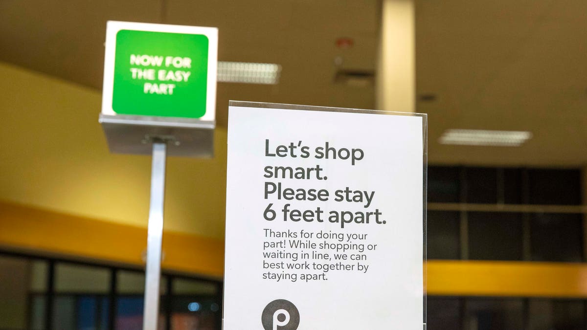 Publix installed social distancing markers around the store to advise shoppers to stay 6 feet apart.