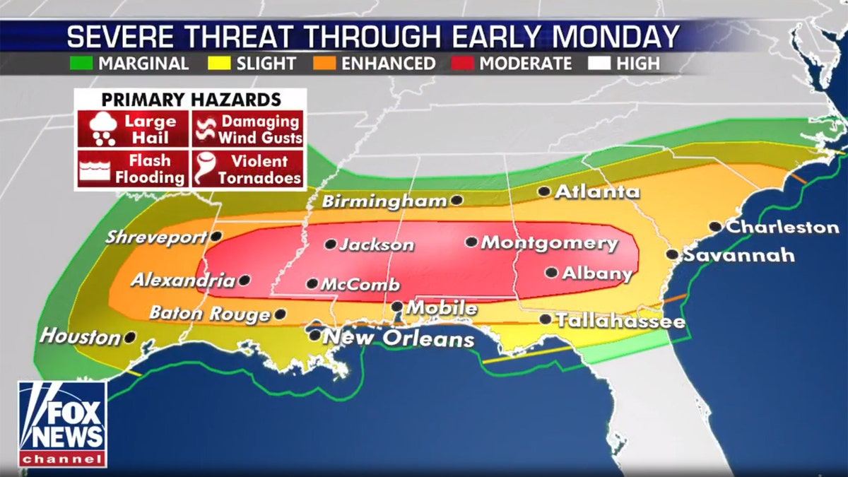 The threat of severe weather across the South on Sunday, April 19, 2020.