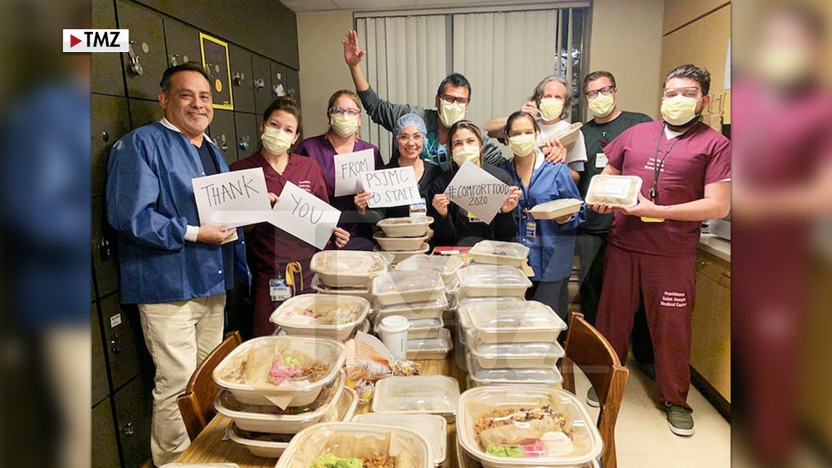 Film director Steven Spielberg reportedly sent lunch and dinner to the hospital staff of Providence Saint John's Medical Center in Burbank, Calif.