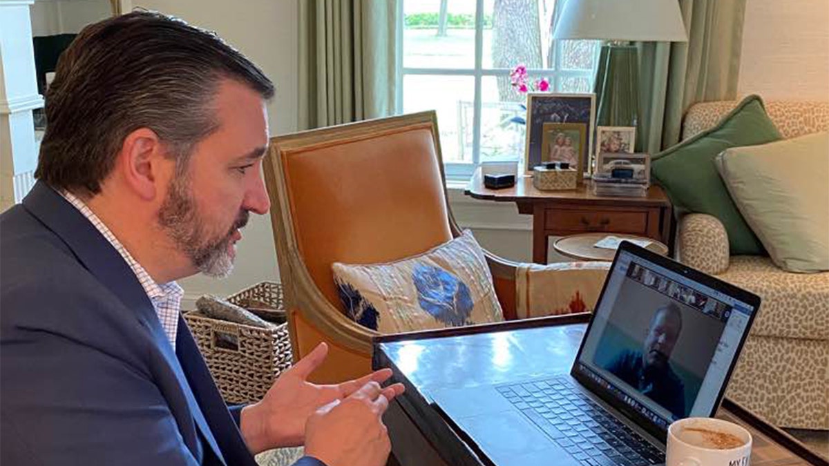 Sen. Ted Cruz conducts a video conference with constituents in Texas on the coronavirus response.