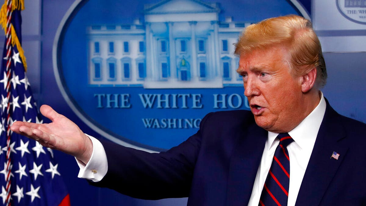 President Donald Trump speaks about the coronavirus in the James Brady Press Briefing Room of the White House. (AP Photo/Alex Brandon)