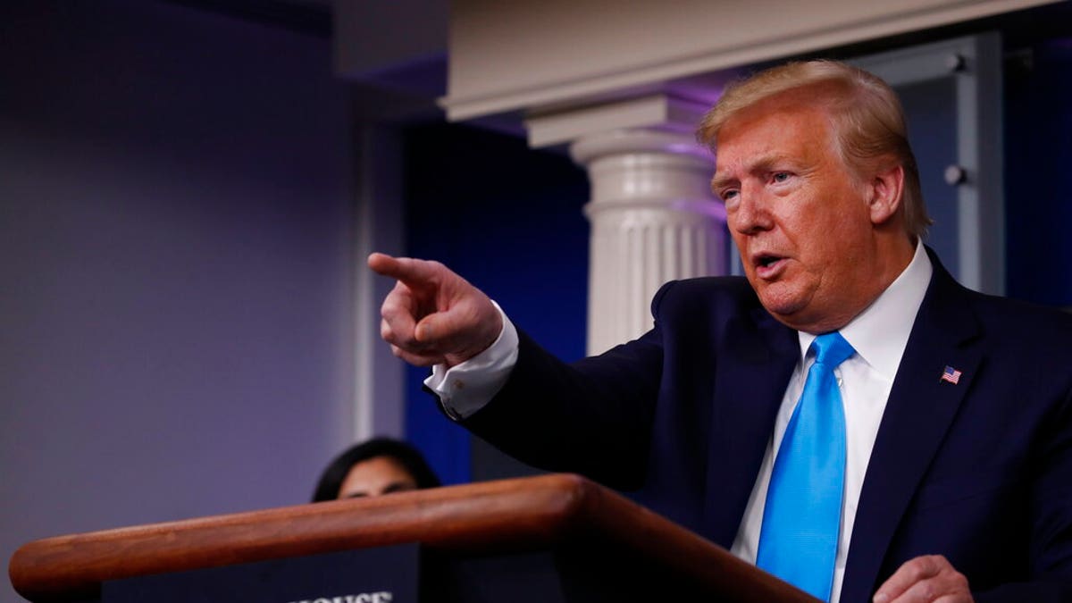 President Donald Trump speaks about the coronavirus in the James Brady Press Briefing Room of the White House, Tuesday, April 7, 2020, in Washington. (AP Photo/Alex Brandon)