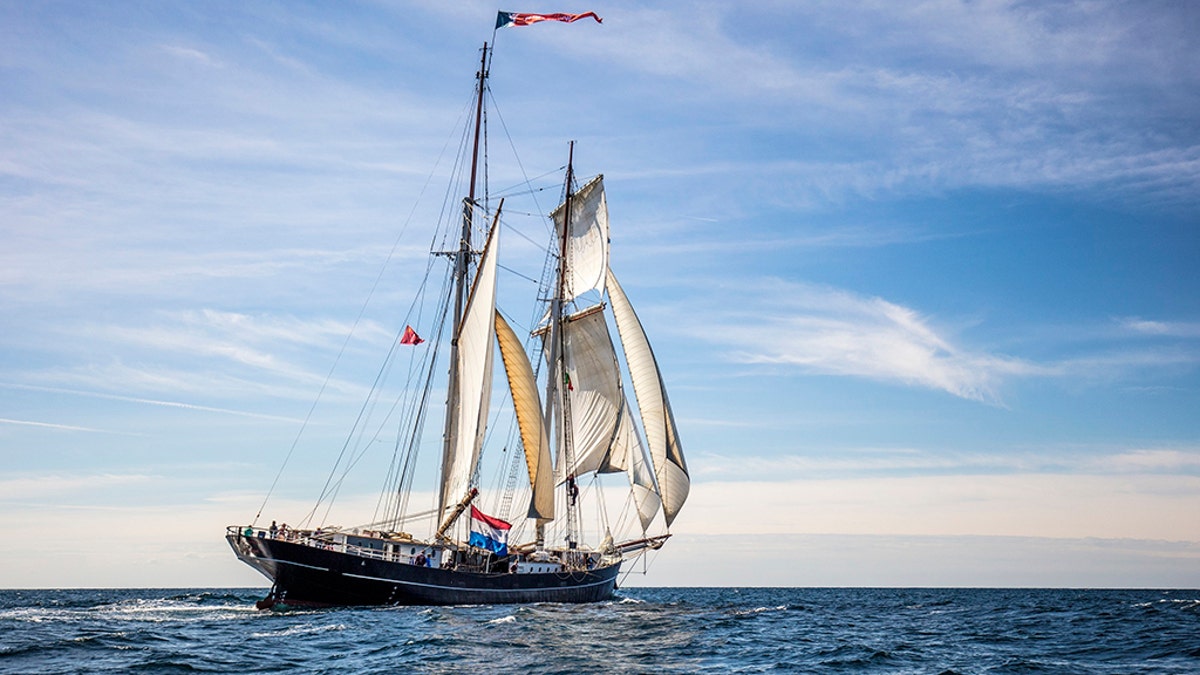 In this photo released by Wylde Swan on Friday April 10, 2020, the Wylde Swan tall ship sails at sea. (Arthur Smeets/Wylde Swan via AP)