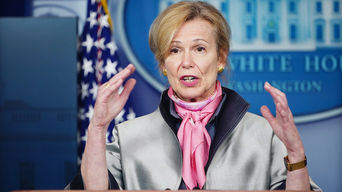 Deborah Birx, coronavirus response coordinator, speaks during a Coronavirus Task Force news conference at the White House in Washington, D.C., on April 7.