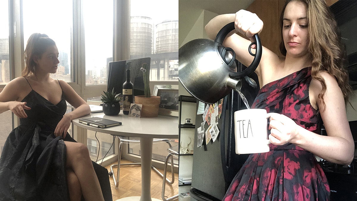 Dressed to the nines in floor-length evening gowns while working on the computer, making tea, playing chess and even sneaking in a workout, Rogers said she’s received an influx of positive messages since launching the playful Instagram page.