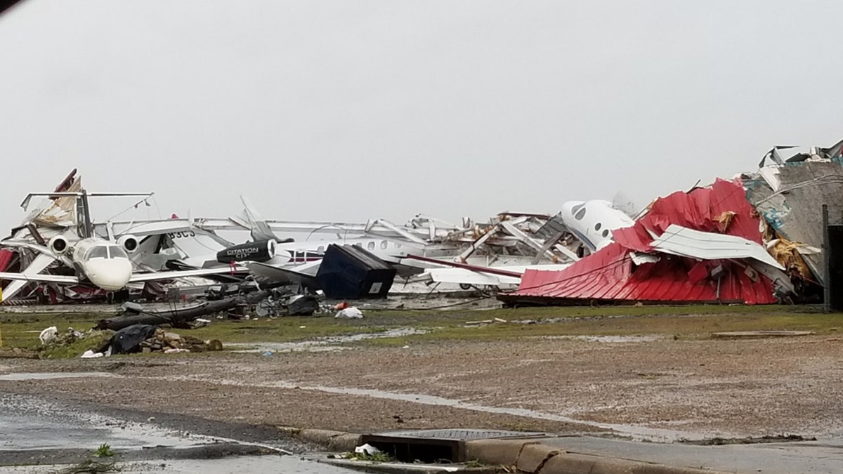 Damage at Monroe Regional Airport in Louisiana after a reported tornado on Sunday.