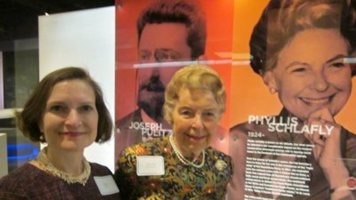 Anne Schlafly Cori with Phyllis Schlafly in 2014 at the Missouri History Museum exhibit on the 50 most important Saint Louisans.