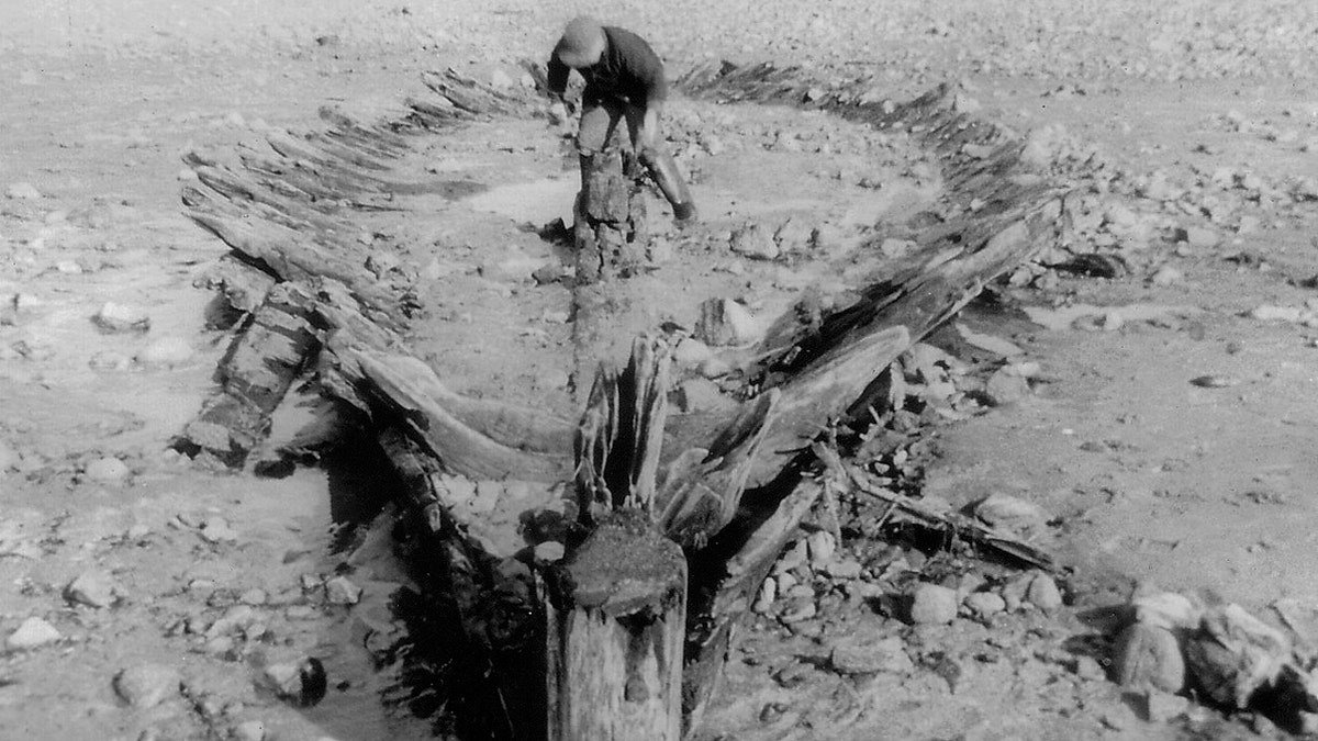 The shipwreck photographed in 1958.