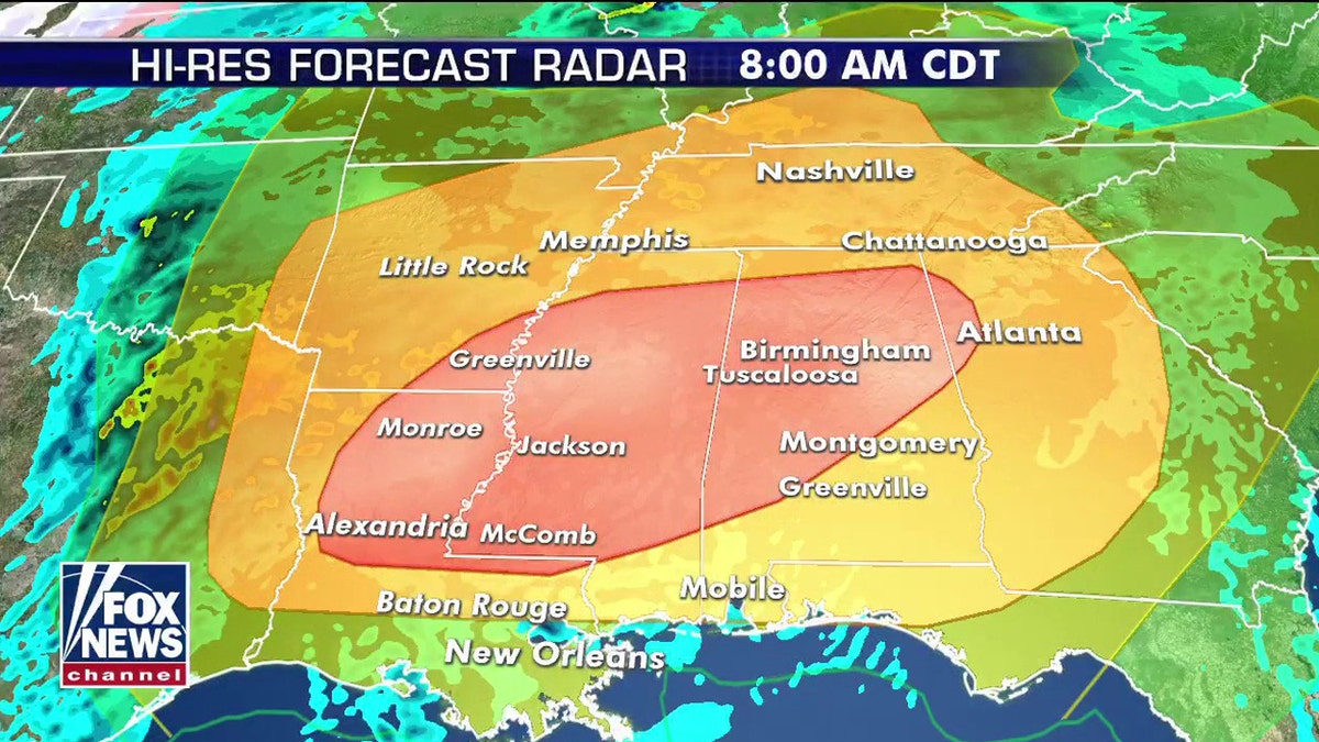 The greatest threat for severe storm si across Louisiana, Mississippi, Alabama, and into Georgia.