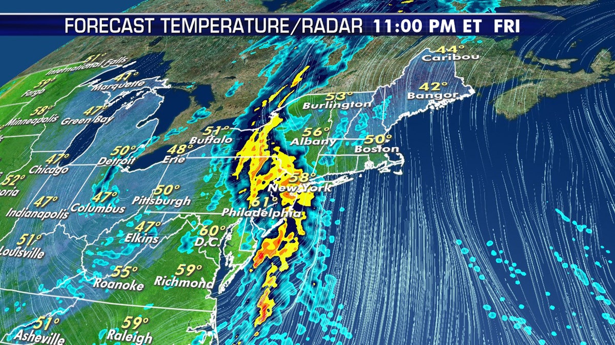 A storm system is forecast to bring heavy rain to the Mid-Atlantic and Northeast through Friday.