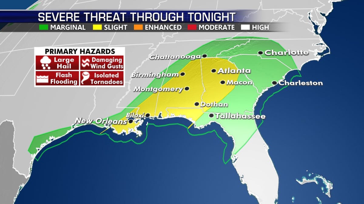 The forecast for severe weather on Wednesday.