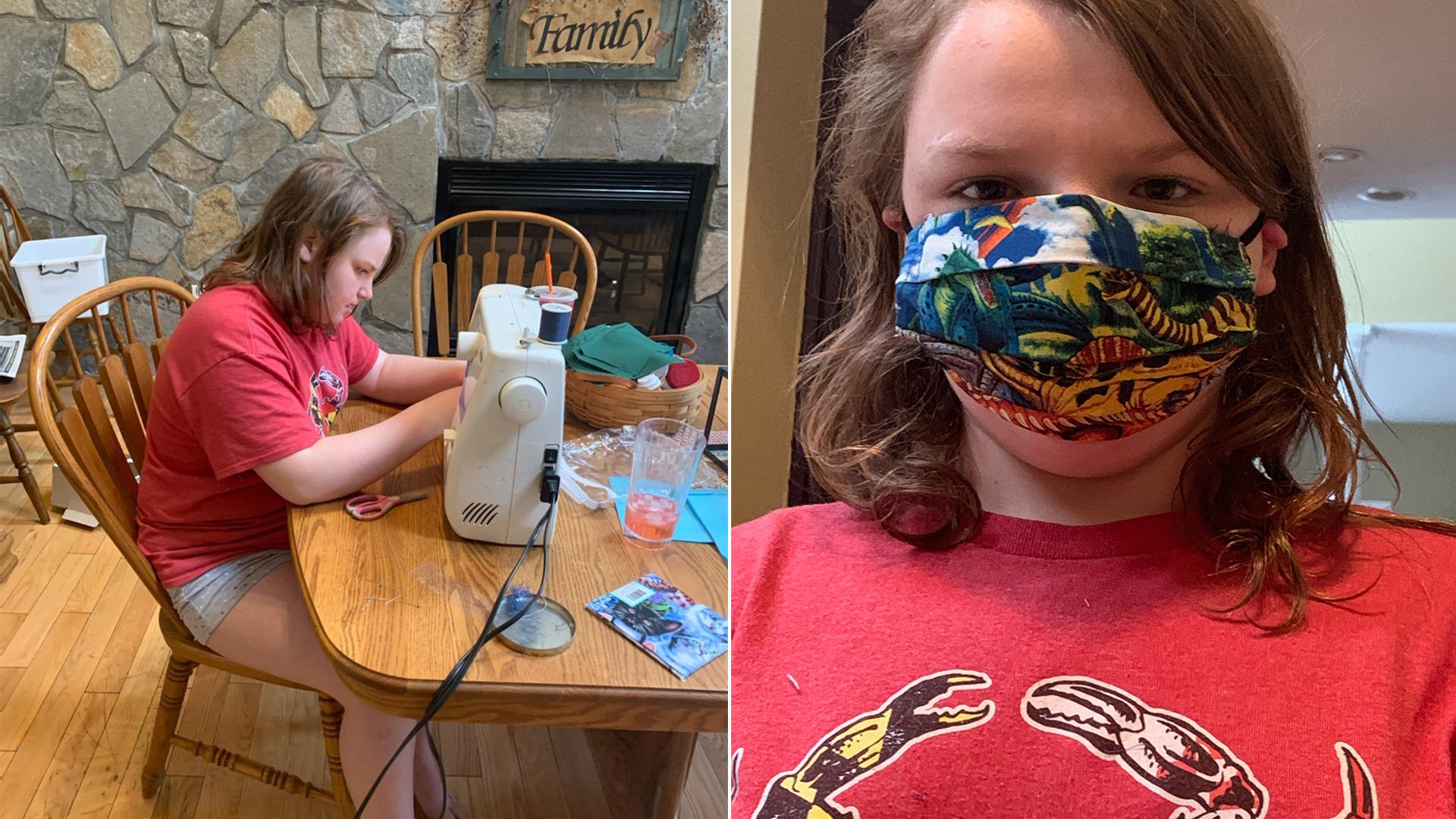 My neice Analese made masks for her mother and other nurses at her Mom's job. She used her Grandma's sewing machine, who passed last year. Erin Clancy