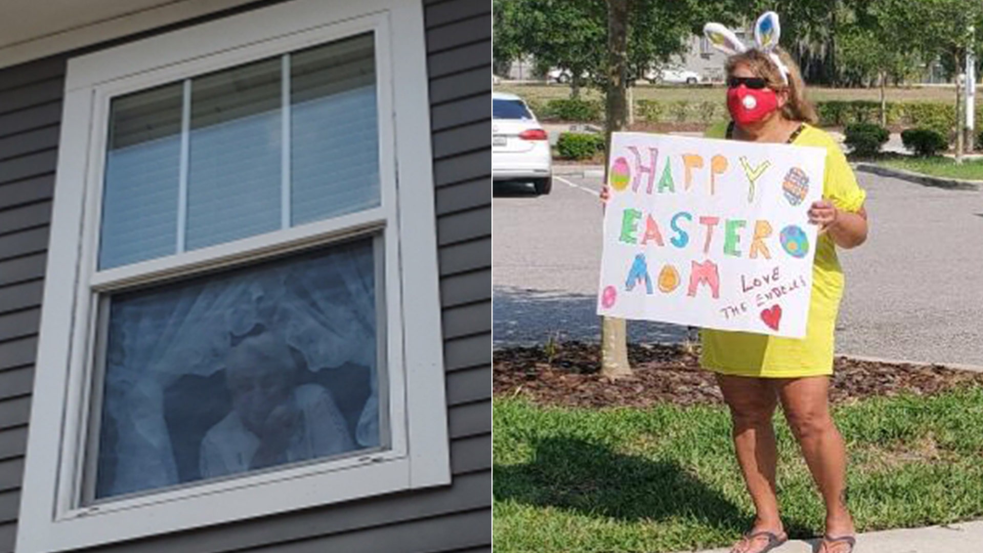 My family wanted to do something for my mother Rose Perez who is going to be 91 in May. She lives at an ALF "The Crossings" in Riverview Florida. She misses visits from her kids, grand kids and great grand kids. So in complying with social distancing 3 families went to brighten up her day for Easter. Through her window you can see her joy. She told us by phone how special we made Easter 2020. She will never forget this day. In addition a lot of the other residents enjoyed as they looked from their rooms.