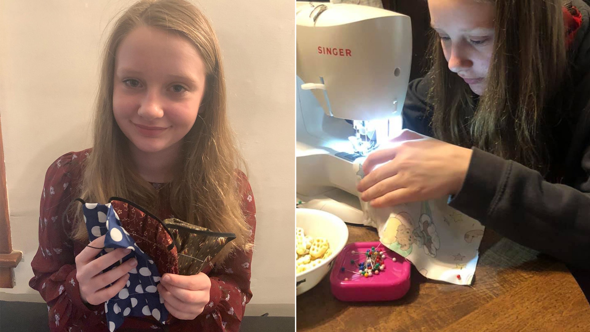 7th grader makes masks for those in need after learning to sew in home ec class at school My niece, Tessa Sadoski is your typical 12-year-old girl from the small farming town of Randolph, WI. The school requires 7th grade students to take family and consumer economics, where they learn cooking and sewing. While in this class over the winter, my niece took to a sewing machine for the first time. Not much thought was given to the newly acquired skill until the COVID-19 pandemic. Tessa's dad, Ben, has a genetic heart condition that makes him high risk. My sister, (Tessa's mom) Cori, mentioned to Tessa that they should make masks for their family and others in need. Tessa was on board immediately. She went out to the family farm, where she asked her grandmother, who is in her 80's, if she could use her sewing machine. However, when Tessa and her grandmother went to retrieve the machine, they found it no longer worked. So my sister bought a new machine and after finding a video on YouTube on how to make masks, Tessa started stitching away. She started by making masks for family members. As word got out that Tessa was making masks, others that were vulnerable in the community of 1800 asked Tessa if she would be willing to make them a mask. Tessa happily obliged. While several people had offered to pay her, she refused to accept any money. In the past three weeks she has made masks for seniors, nurses, and people that were more vulnerable to the virus. The whole family, including Tessa's older brother Jack, have helped with cutting fabric and elastic and the delivery of the masks. Cori manages several post offices in southern Wisconsin. With the postal service having a difficult time obtaining masks for workers, Cori has now started stitching too, making masks with Tessa for the employees of the offices she manages. Between Cori and Tessa they have made over 300 masks in the past couple of weeks, with about 450 more to go to cover the postal workers. After that, the