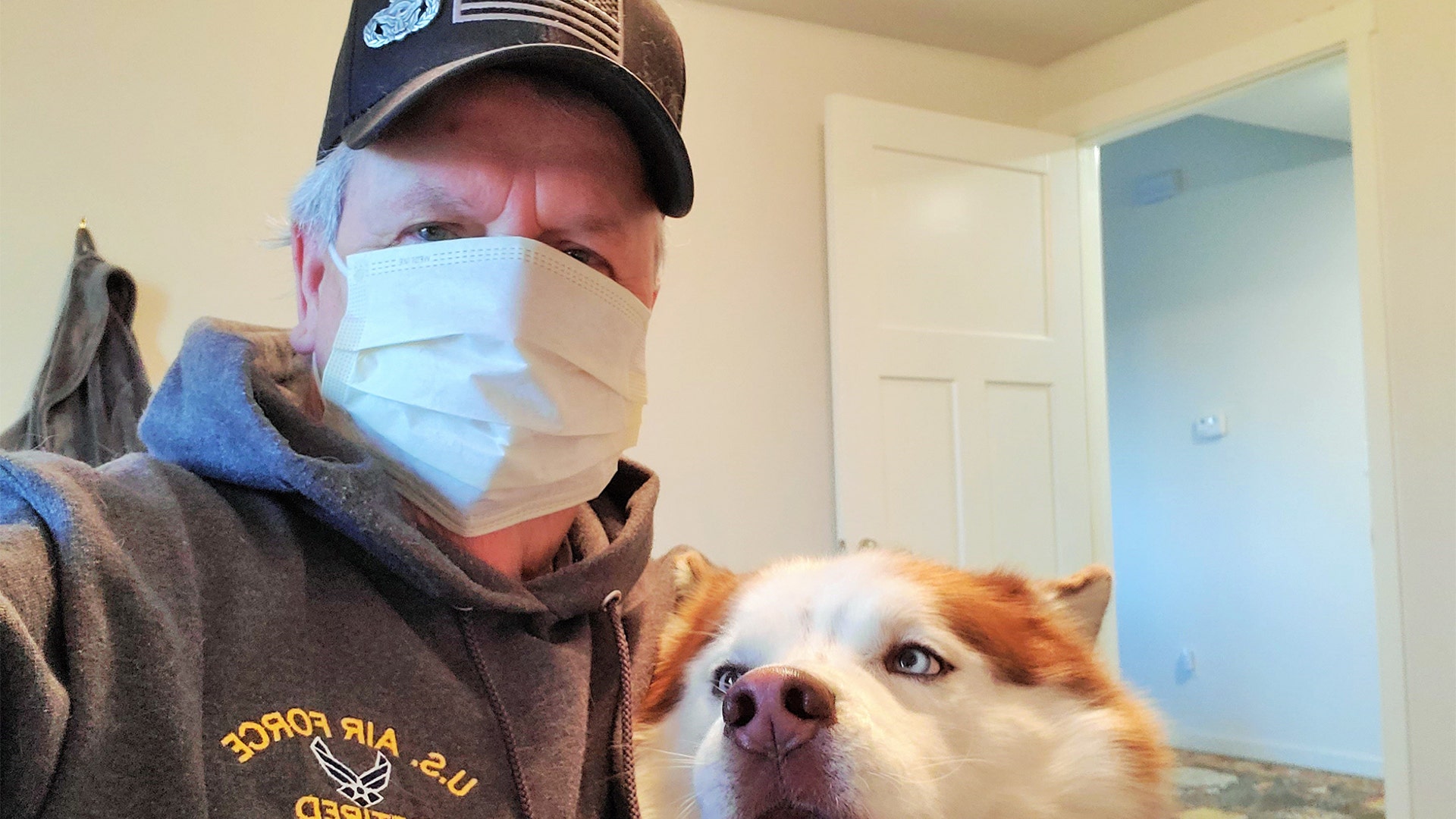 Veterans fighting the Cornovirus!! Master Sgt R.E. Wood and his dog Yukonjack Lawrence; Kansas