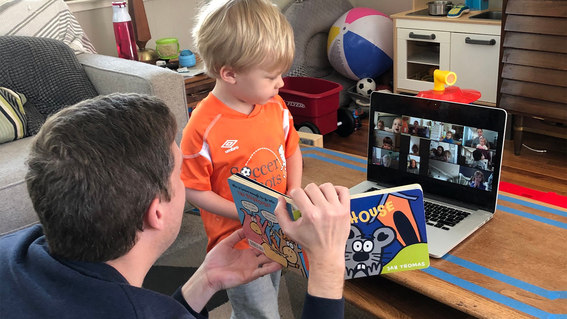 My 3 year old grandson Cam was missing his daycare classmates and activity. My daughter Vicky and her husband Matt set up a facetime story hour with his daycare friends. Response by all was priceless. The picture shows Matt reading the story while Cam looks onto the tablet with the rest of his classmates watching, listening, and interacting. Just like 3yr olds. Grandpa Dave