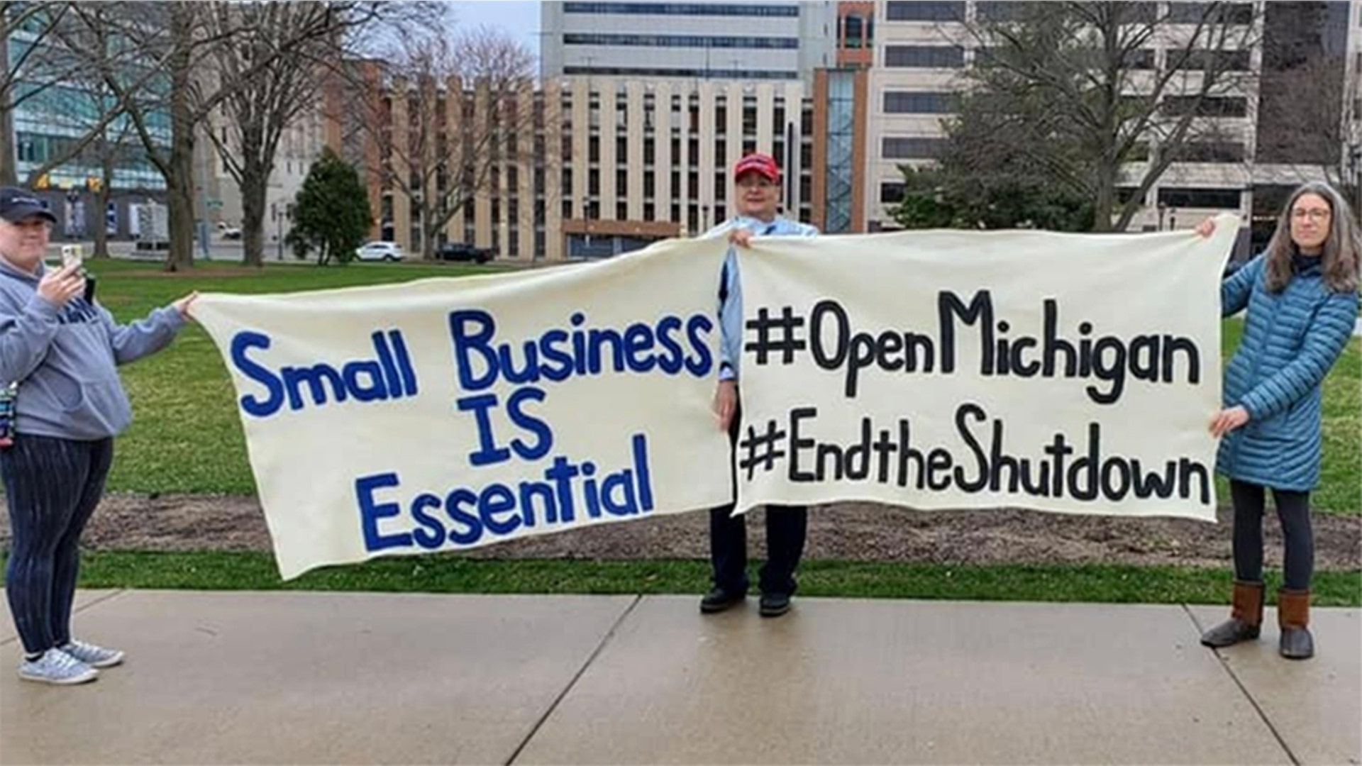 People protesting against the Michigan stay-at-home order on April 7 at the Michigan State Capitol.