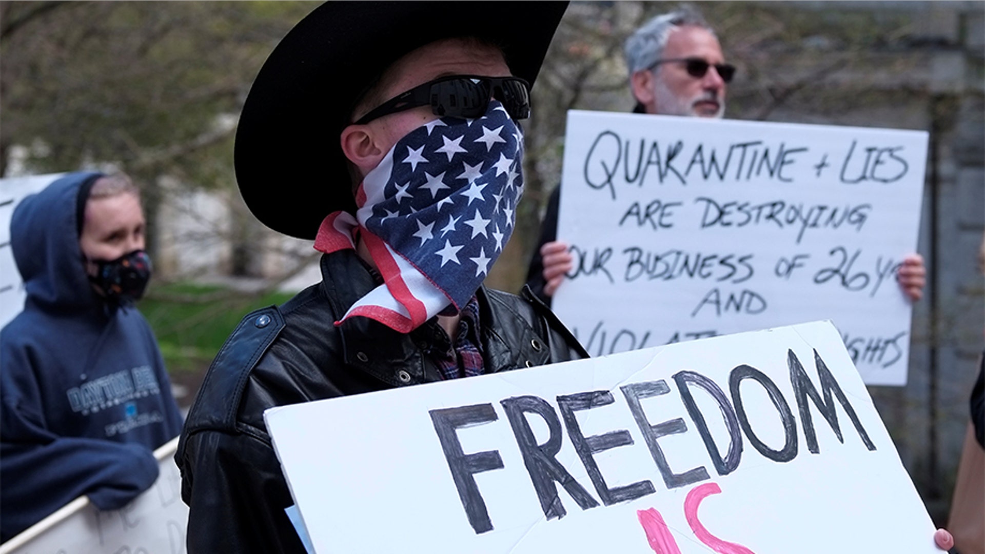 People protesting against Ohio's stay-at-home order outside the Statehouse in Columbus on April 9.