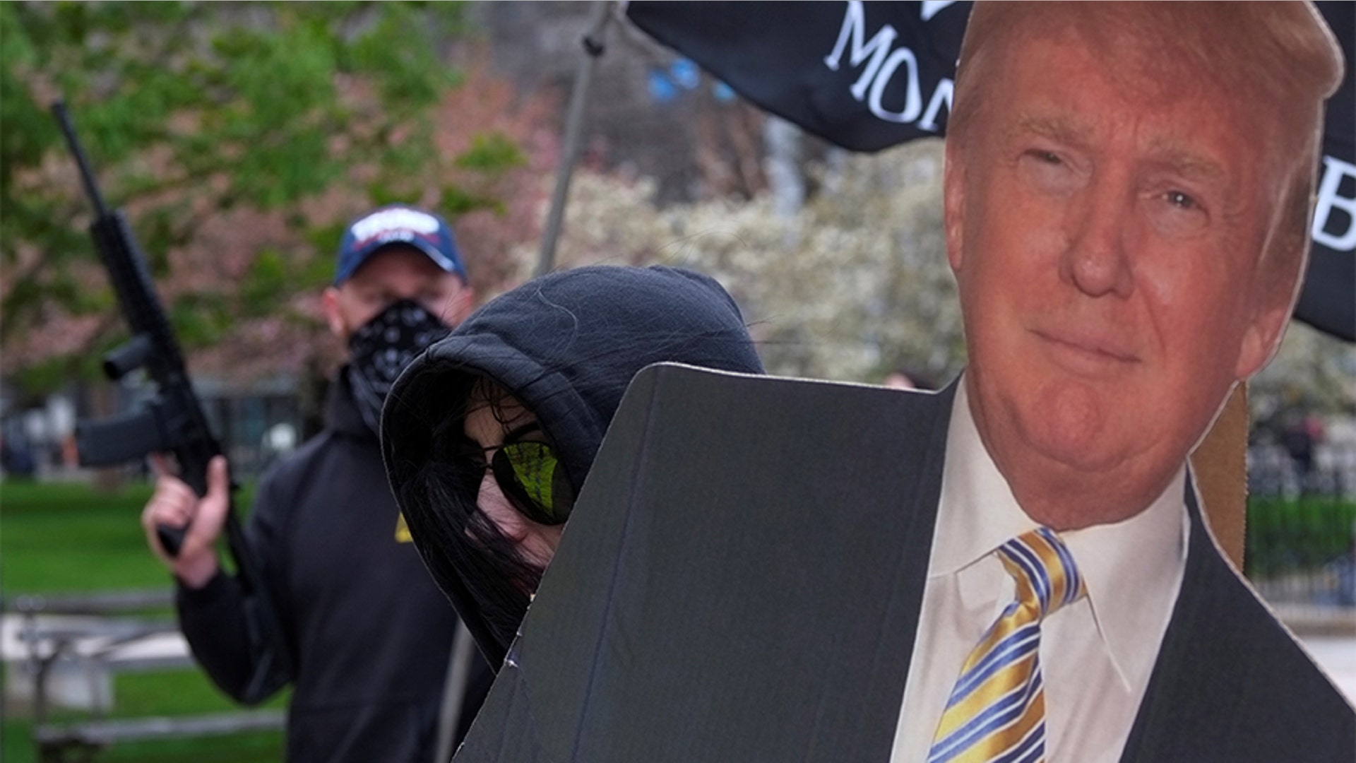 A cutout of President Trump at an Ohio protest.