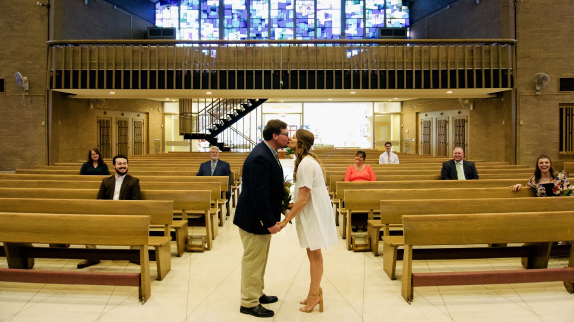 Riley Kinsella and Caroline Middendorf tie the knot at Corpus Christi Catholic Church in Cincinnati, Ohio amid the COVID-19 outbreak on March 21, 2020. Family adhered to social distancing protocols.