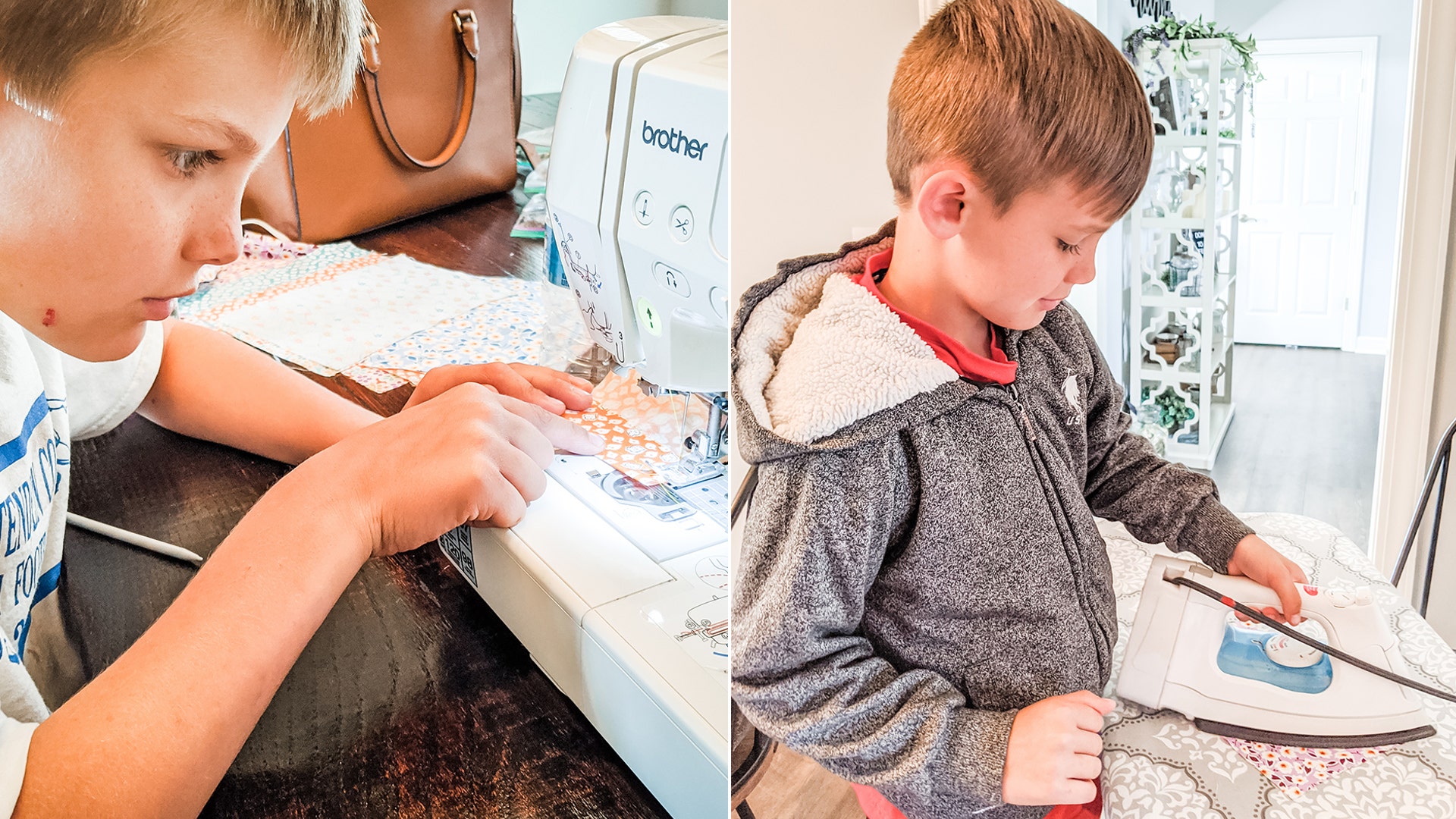 Here are photos of my boys, Gunner(age 11), Axel(age 7) and Roane Topp (age 8). We have been making masks to donate to healthcare professionals in our community. They have learned how to read a pattern, cut fabric, iron and use a sewing machine. Location: Salem, Kentucky 42078