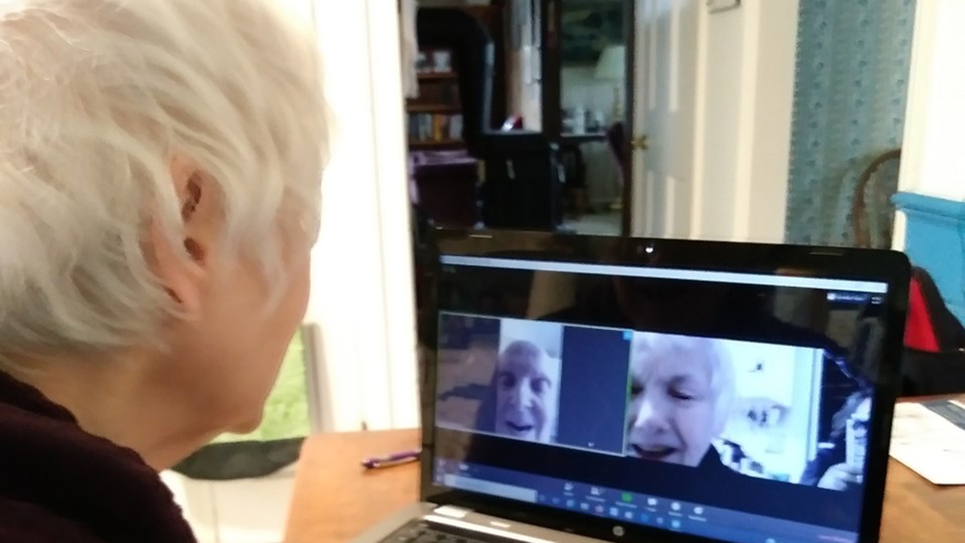 Sweet pic of my mom in a Zoom meeting with my dad in NH. Dedicated nursing home staff make sure every resident gets one-on-one time and has the opportunity to video chat with loved ones at home. What constitutes "Family" is being redefined everywhere as we find ways to take care of one another.