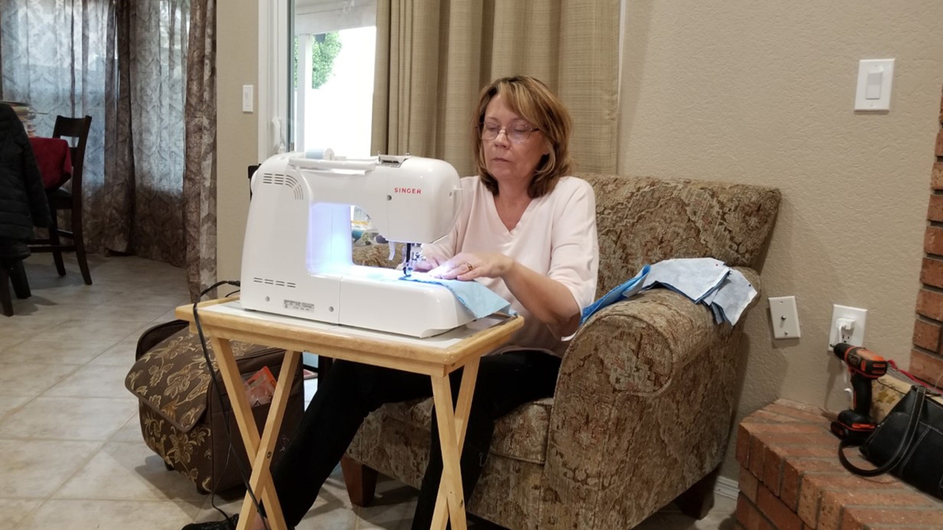 Here's my wife Barb Freestone in Chandler Az. Assembling and sewing face masks. She's provided about 150 masks for nurses, caregivers and care providers. Not enough has been said about those who help fill the gaps during this time of needed supplies. Thank you, Scott Freestone