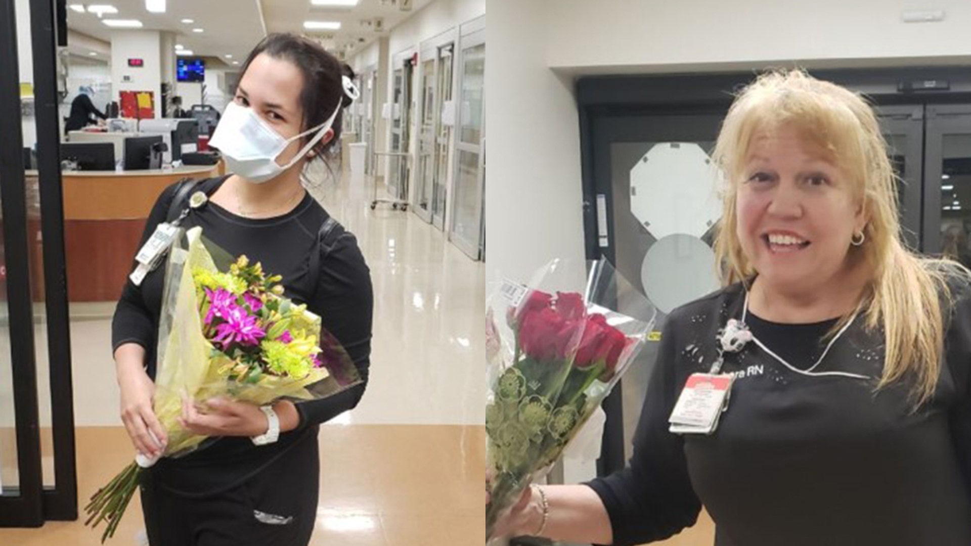 The local florist sent the emergency room flowers to support the nurses in the front line. The RNs Barbara, Yailin and Sue are the faces of hope and care during this dark pandemic.