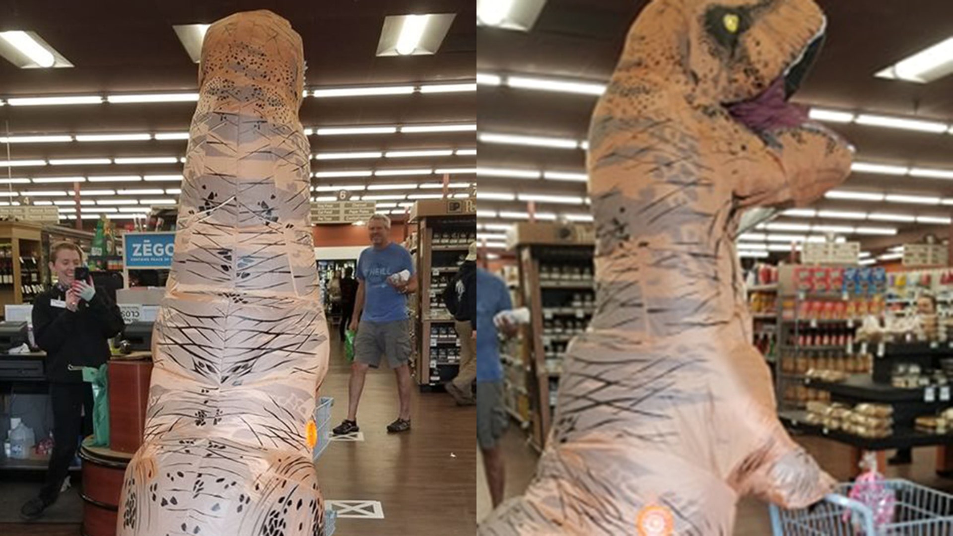 Good afternoon and I hope all is well ! The first photo is my husband and our Saint Bernard waving to our neighbors safely, with the new Social Distancing Outfit. We then went to our local grocery store in Placerville CA. Wearing the Social Distancing Outfit ensures everyone is at LEAST 6 feet away 😊 Very best regards, Mary Beth