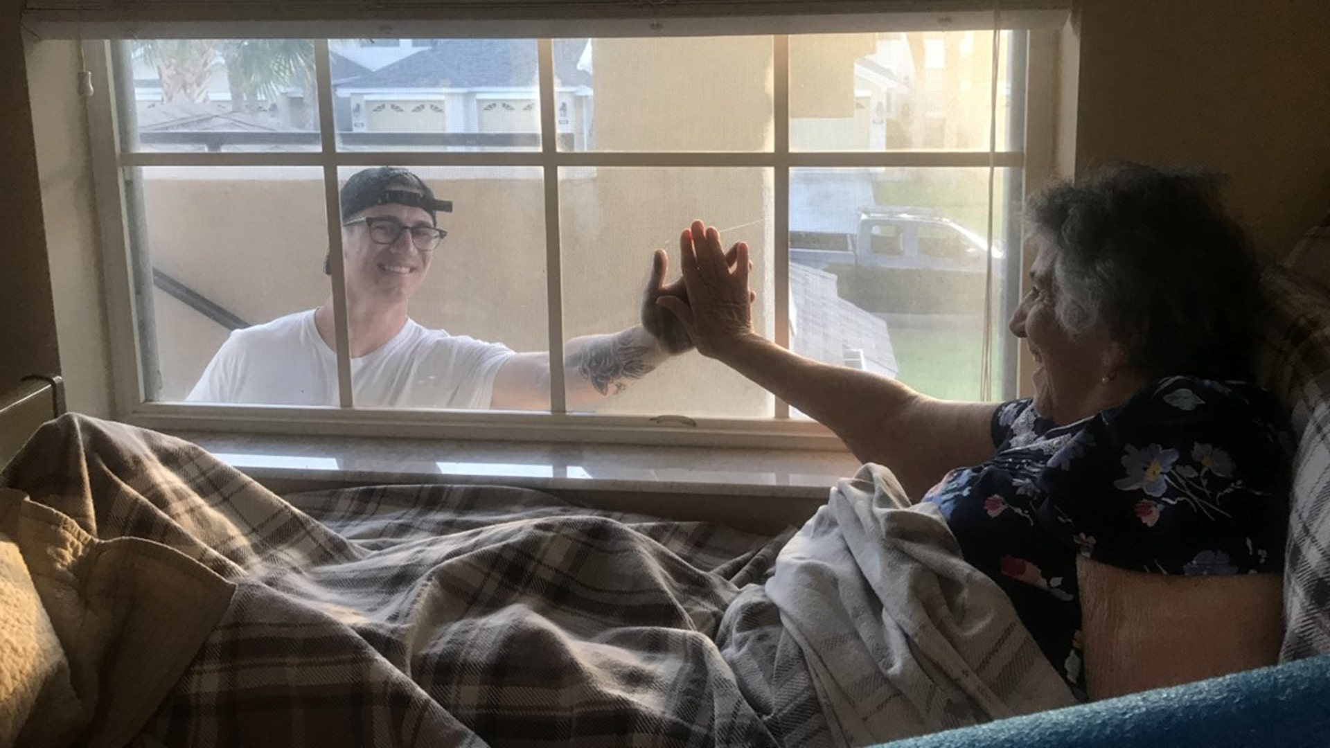 Please see the attached photo of Blake Adams saying goodbye to his 93 year old great grandmother. He was on leave from the navy and was returning to duty. Kathie Adams