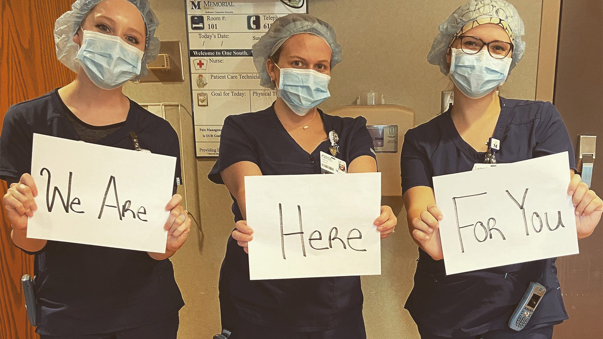 Nurses working together on the Covid-19 floor at Memorial Hospital Belleville in Belleville, IL. Making a difference!