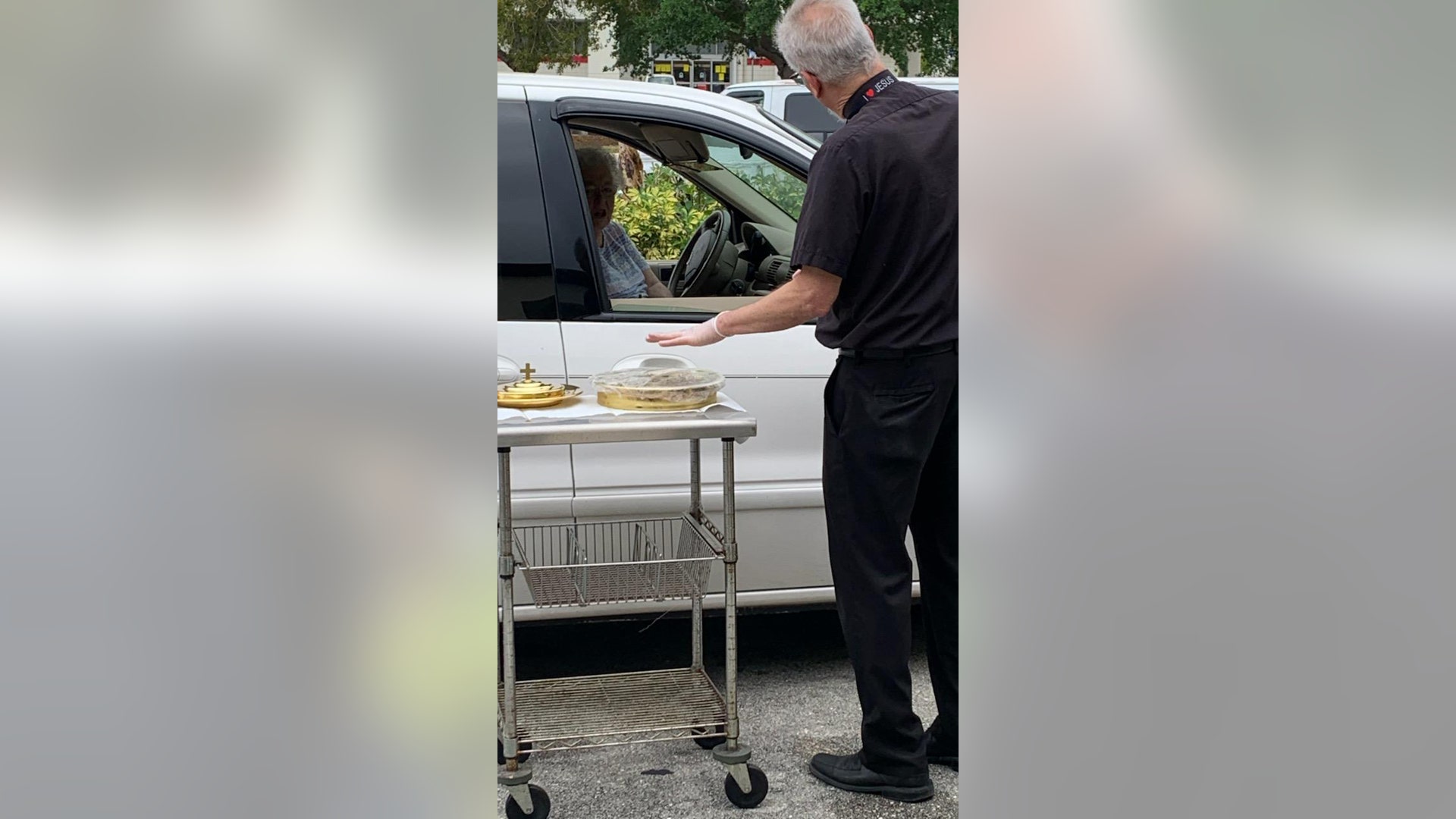 Our church, Good Shepherd Lutheran, of North Fort Myers, Florida, is helping members during this time by live streaming services, and serving Holy Communion curbside in the driveway, carefully gloved, sanitized, protecting the recipient. People call and make appointments and are met outside. Pictured is pastor Robert Davis.