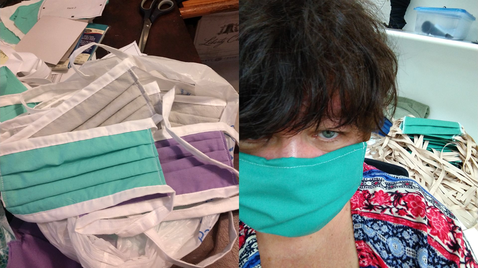 My job went from a non-essential business to an essential business by switching to making masks for our community, plus I go home and make masks for my family and friends and any extras I donate.