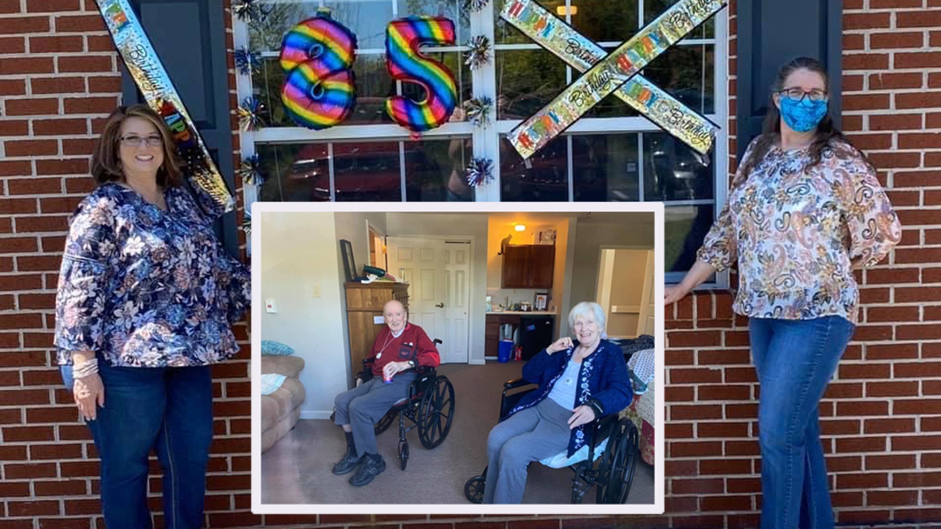 We have to visit our parents through the window. They had their 60th wedding anniversary on the March 13th just before the shut down. We celebrated it together, but daddy's birthday had to be done through the window. Mom kept motioning us to come in to eat cake. It's very hard to be separated by that glass. We miss them so much and can't wait to see them and hold them again.